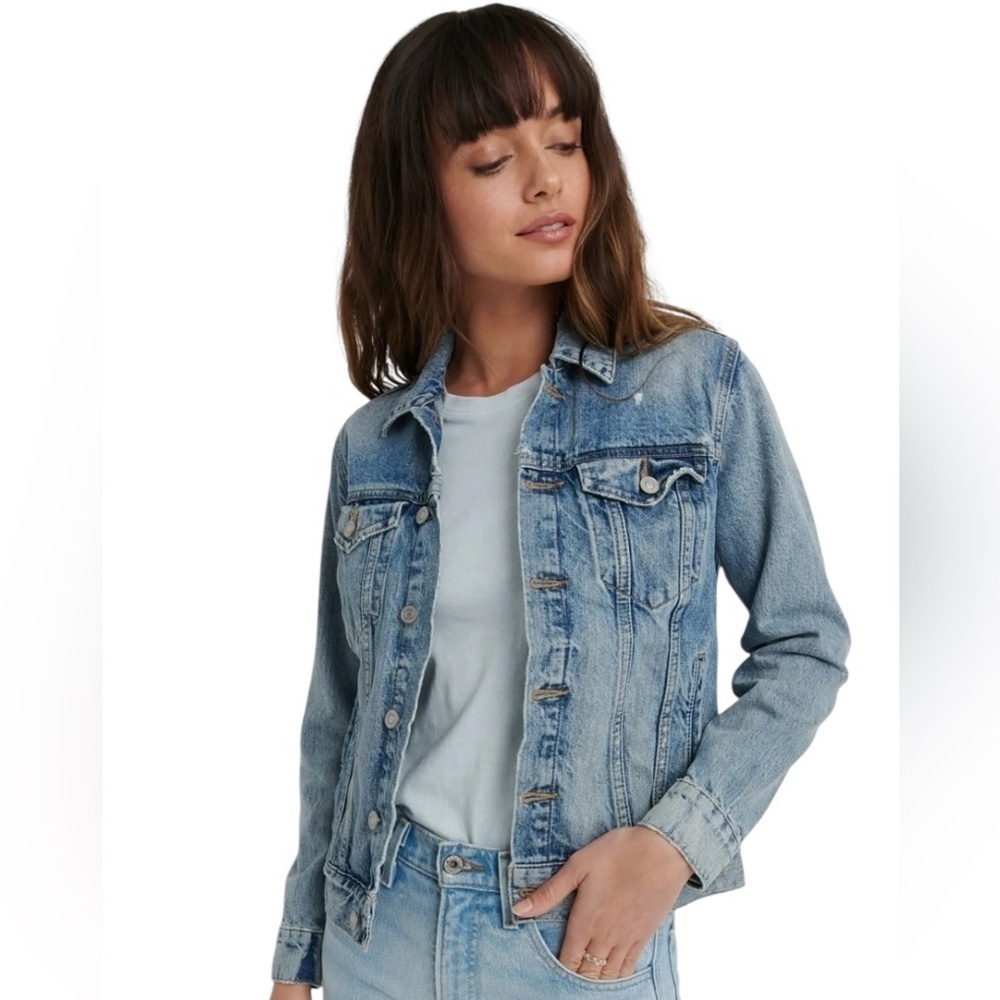 Lucky Brand Classic Tomboy Trucker Distressed Wash Denim Jean Jacket SZ XS